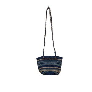 Blue striped woven crossbody bag